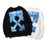 Off White Sweatshirts Long Sleeve round Neck Neck Sweater Autumn and Winter Off Three-Dimensional Blue Arrow round Neck Pullover Terry Sweater
