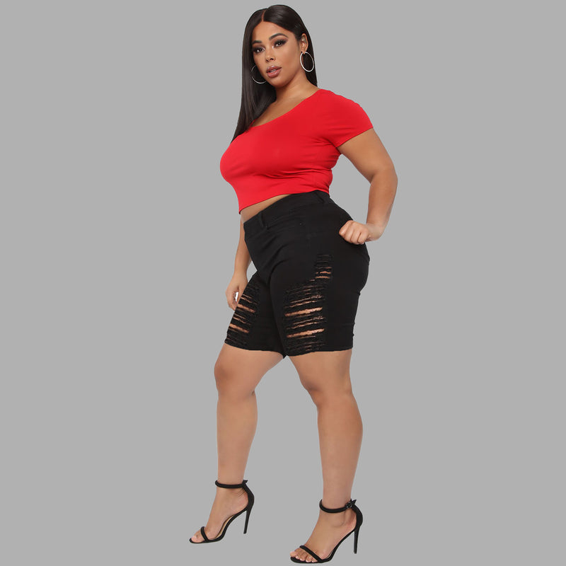 Women Plus Size Jeans Ripped Fashion Middle Pants