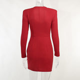 Emily Ratajkowski Dress Padded Shoulder Retro Hip-Wrapped Long Sleeve Skirt