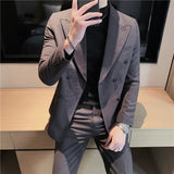 Double Brewed Seersucker Suit Spring New Men's Suit Slim Striped Suit