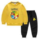 Children Pokemon Pikachu Hoodie & Pant Set Sweater Suit Solid Color Cotton Warm Trend