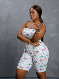 Women Plus Size One-Piece Clothes Butterfly Printed Sexy Tube Top Jumpsuit