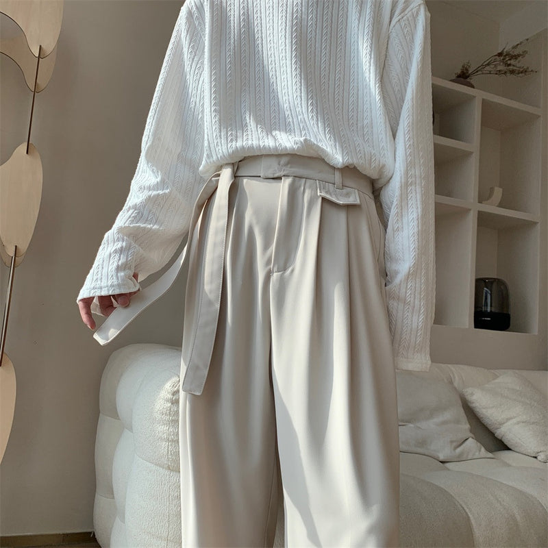 Men Suit Pants Drooping Straight Wide Leg Pants Loose Casual