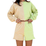 Women Top & Pant 2 Piece Set Autumn and Winter New Color Contrast Patchwork Long-Sleeved Sweater High Waist Hip Shorts Casual Suit