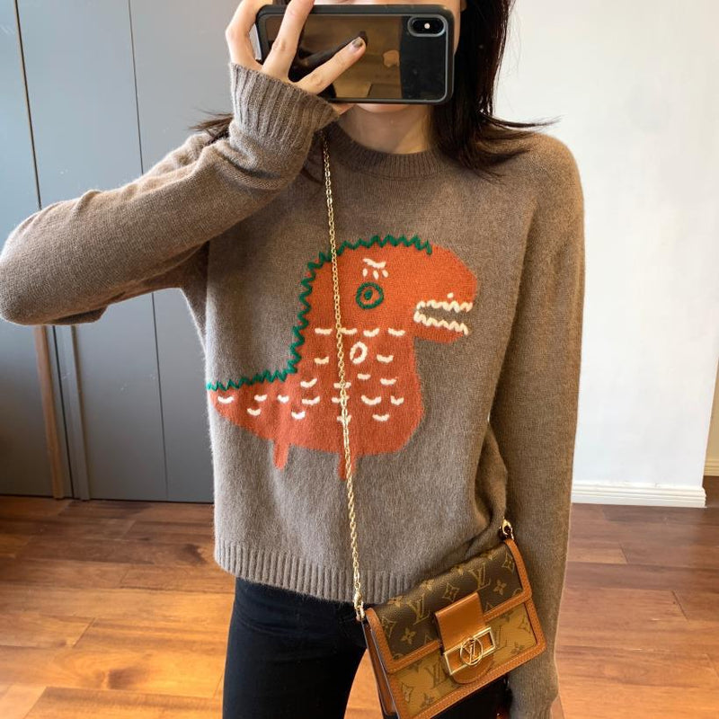 Dinosaur Sweaters round Neck Knitted Sweater