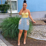 Women Plus Size Dresses Fashionable Floral Stitching Denim Skirt