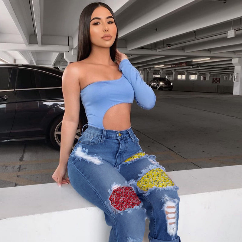 Women Plus Size Jeans Fashion Stitching Casual Baggy Jogger Pants Women