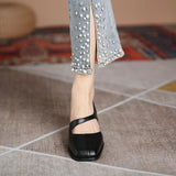 Nude Block Heel Sandals Simple Thick Heel Shoes