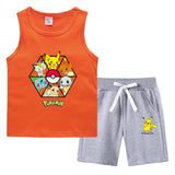Children Pokemon Pikachu Tshirts & Shorts Summer Vest Middle Pants Sports Casual Thin Two Pieces