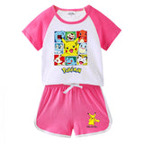 Children Pokemon Pikachu Tshirts & Shorts Short-Sleeved T-shirt Shorts Casual Sports Two-Piece Neutral