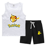 Children Pokemon Pikachu Tshirts & Shorts Summer Vest Middle Pants Sports Casual Bottoming Shirt Sleeveless Two Pieces