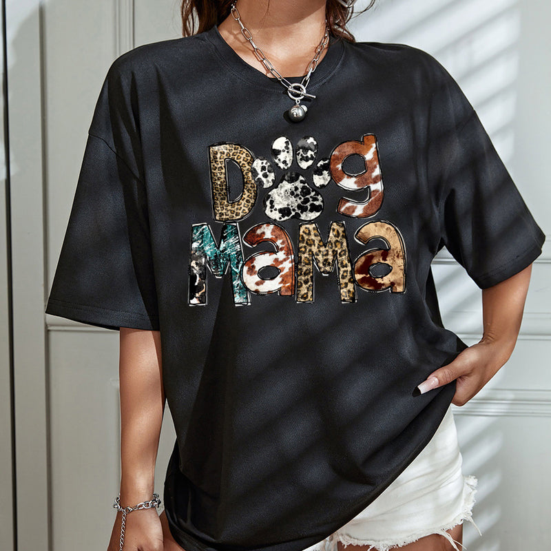 Boy Mama T Shirt Leopard Print Dog Mama Printed Top T-shirt
