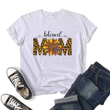 Boy Mama T Shirt Sunflower Blessed Mama Printed Short Sleeve round Neck T-shirt