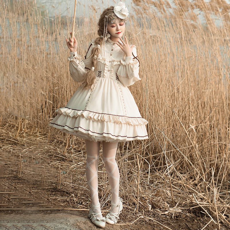 Gothic Lolita Harajuku Style Clothing Shepherd Long Sleeve Op Dress Lolita Design CLA Pastoral Style Skirt