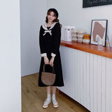 Gothic Lolita Harajuku Style Clothing Autumn Hepburn Style French Waist-Tight Midi Dress