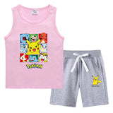 Children Pokemon Pikachu Tshirts & Shorts Summer Vest Middle Pants Sports Casual Thin Two Pieces