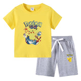 Children Pokemon Pikachu Tshirts & Shorts Cotton Short Sleeve Shorts Two Pieces Neutral
