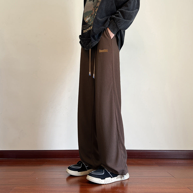 Men Sweatpants Waffle Sweatpants Drape Wide Leg Loose Casual