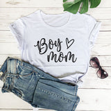 Boy Mama T Shirts Mother's Day Boy Mom Letter Heart Printing round Neck T-shirt