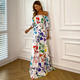 Bohemian Beach Dress off-Shoulder Floral Tight Waist