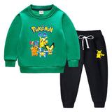 Children Pokemon Pikachu Hoodie & Pant Set Fleece Lined Padded Warm Keeping Winter Clothes Sweatershirt Suit