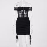 Women Summer Dresses Mini Dress Pleated Sexy Sheer Mesh Short Skirt Dress Summer