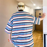 Men's T-shirt Summer Stripes plus Size round Neck T-shirt