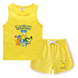 Children Pokemon Pikachu Tshirts & Shorts Casual Sports Sweat-Absorbent Suit Neutral