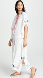 Women Dresses Bohemian Flower Embroidered V-neck Maxi Dress Vacation Sun Protection Blouse