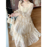 Vintage Empire Waist Dress Lantern Sleeve Dress Spring Long Dress for Women