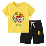 Children Pokemon Pikachu Tshirts & Shorts Cotton Short Sleeve Shorts Two Pieces Sports Loose