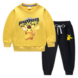Children Pokemon Pikachu Hoodie & Pant Set Fleece Lined Padded Warm Keeping Winter Clothes Sweatershirt Suit