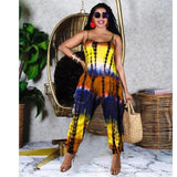 Women Plus Size Jumpsuits Summer Loose Tie-Dye Suspenders Casual Jumpsuit