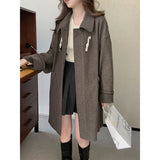 Beth Dutton Outfits Horn Button Knitted Woolen Coat Women's Thickened Winter Loose Mid-Length Coat