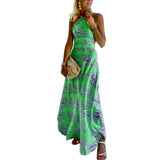 Women Dress Summer Sexy Slim Fit Backless Printed Long Dress