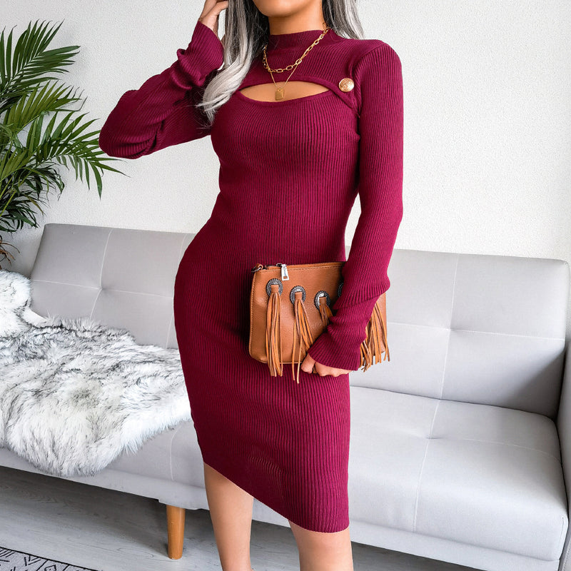Sweater Dress Outfit With Tights 2 Pieces Set Autumn Winter Sexy Hollow out Hip Skirt Knitted Jumpsuit