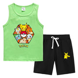 Children Pokemon Pikachu Tshirts & Shorts Summer Vest Middle Pants Sports Casual Thin Two Pieces