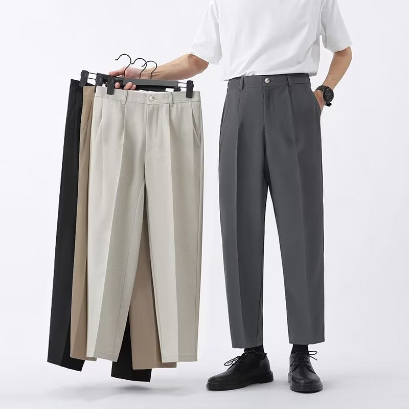 Men Suit Pants Cropped Pants Straight Loose Pants Business