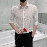 Transparent Shirt For Men Large Size Slim Hollow Lace Men
