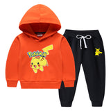 Children Pokemon Pikachu Hoodie & Pant Set Fleece Lined Padded Warm Keeping Winter Clothes Sweatershirt Suit