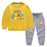 Children Pokemon Pikachu Hoodie & Pant Set Pure Color Cotton Quality Sweatshirt Set Trousers