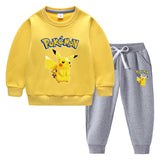Children Pokemon Pikachu Hoodie & Pant Set Fleece Lined Padded Warm Keeping Winter Clothes Sweatershirt Suit