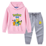 Children Pokemon Pikachu Hoodie & Pant Set Hooded Sweater Trousers Two-Piece Baby Cotton Sweater Suit