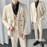 Double Brewed Seersucker Suit Men's Slim Fit Casual Formal Wear Three-Piece Suit