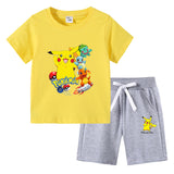 Children Pokemon Pikachu Tshirts & Shorts Short Sleeve Shorts Suit Leisure Sports Neutral