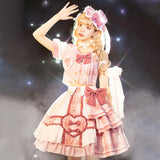 Gothic Lolita Harajuku Style Clothing Lolita Small Skirt Pink Sniper Op Idol Song-Promotion Costume Pink Plaid Dress
