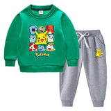 Children Pokemon Pikachu Hoodie & Pant Set Fleece Lined Padded Warm Keeping Winter Clothes Sweatershirt Suit