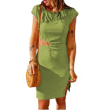 Nina Parker Dresses Short Skirt Solid Color Slim-Fit Hollow-out Split Dress