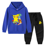 Children Pokemon Pikachu Hoodie & Pant Set Hooded Sweater Trousers Two-Piece Baby Cotton Sweater Set