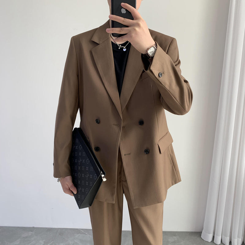 Double Brewed Seersucker Suit Loose Casual Men's Wedding Suit Two-Piece Set